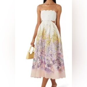Zimmermann White and Purple Floral Midi Dress